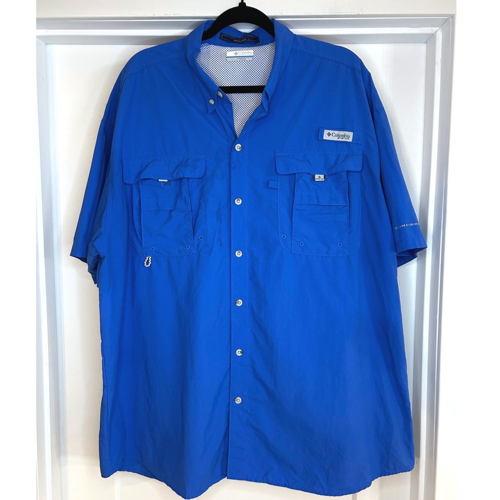 Columbia PFG Bahama II Short Sleeve Fishing Shirt Blue XL Omni-Shade Hiking